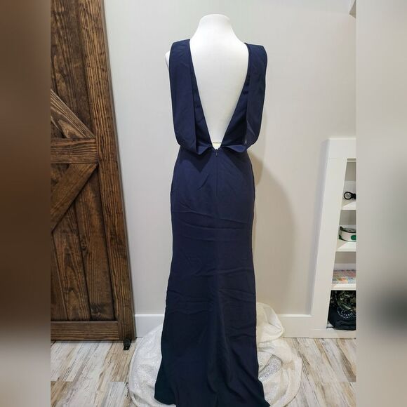 Dessy Collection Draped Backless Crepe Dress With Pockets 3061 NWOT size 6 blue - Picture 4 of 6
